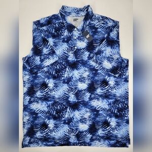 NEW LANDS END Polo Golf Shirt Blue Tie Dye Performance Cotton Modal Men's XL